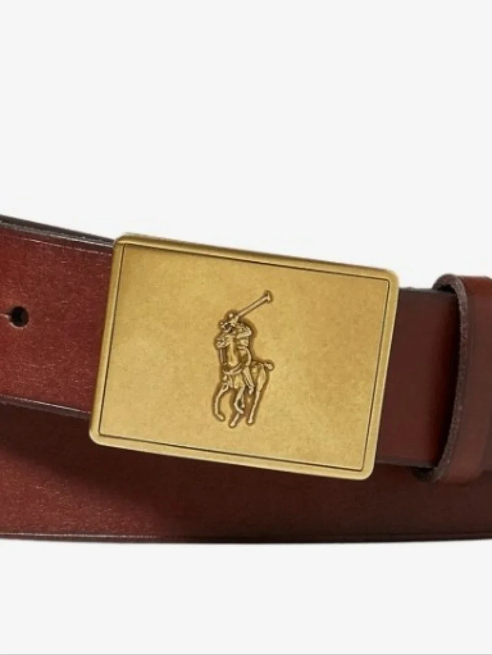 Polo Ralph Lauren Leather Polo Pony Brass Belt Buckle.